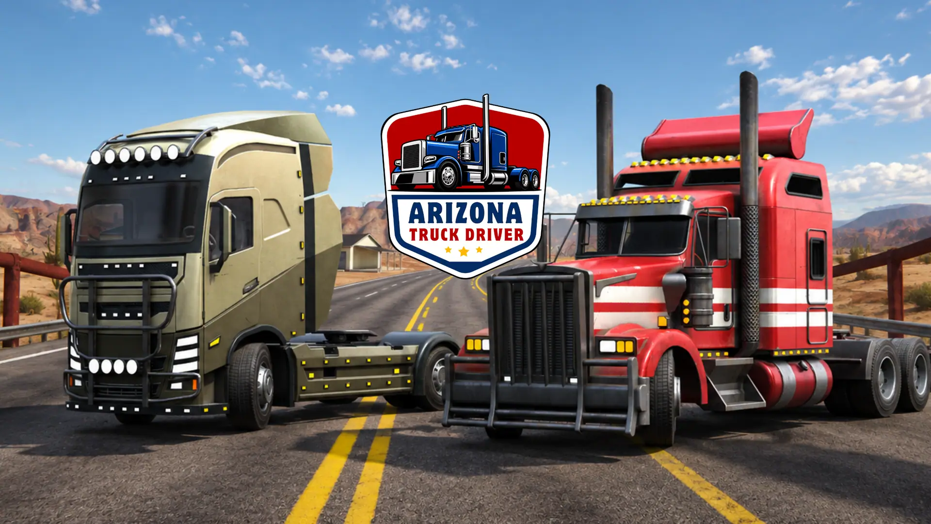 Arizona Truck Driver key art — two trucks facing off on a desert highway