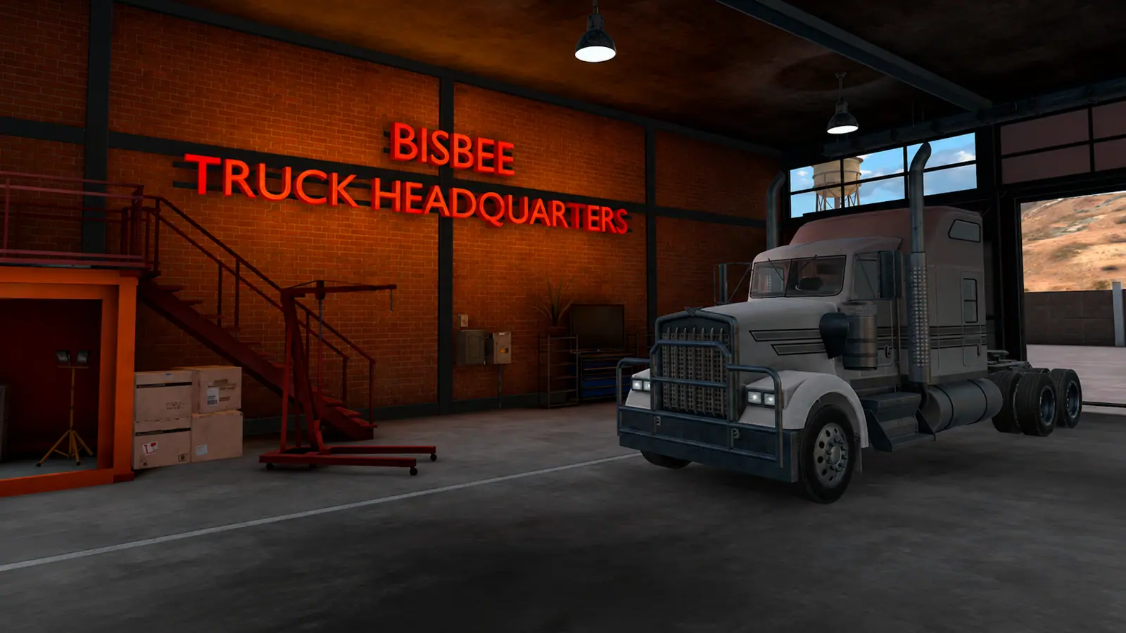 The Bisbee Truck Headquarters garage interior with a parked truck