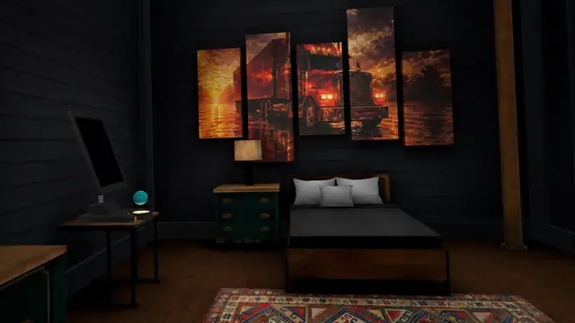 Driver bedroom with truck paintings