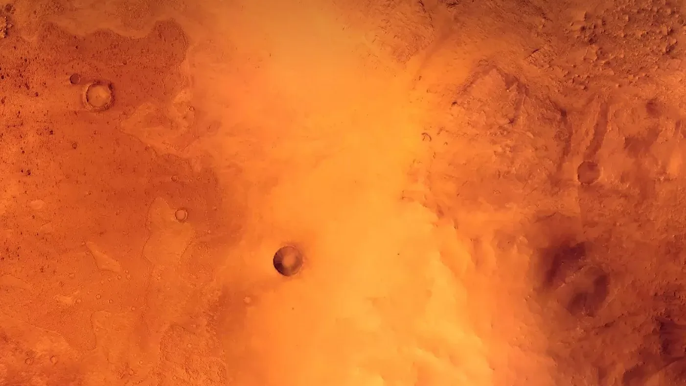 Reconstructed surface of Mars seen from above, with craters