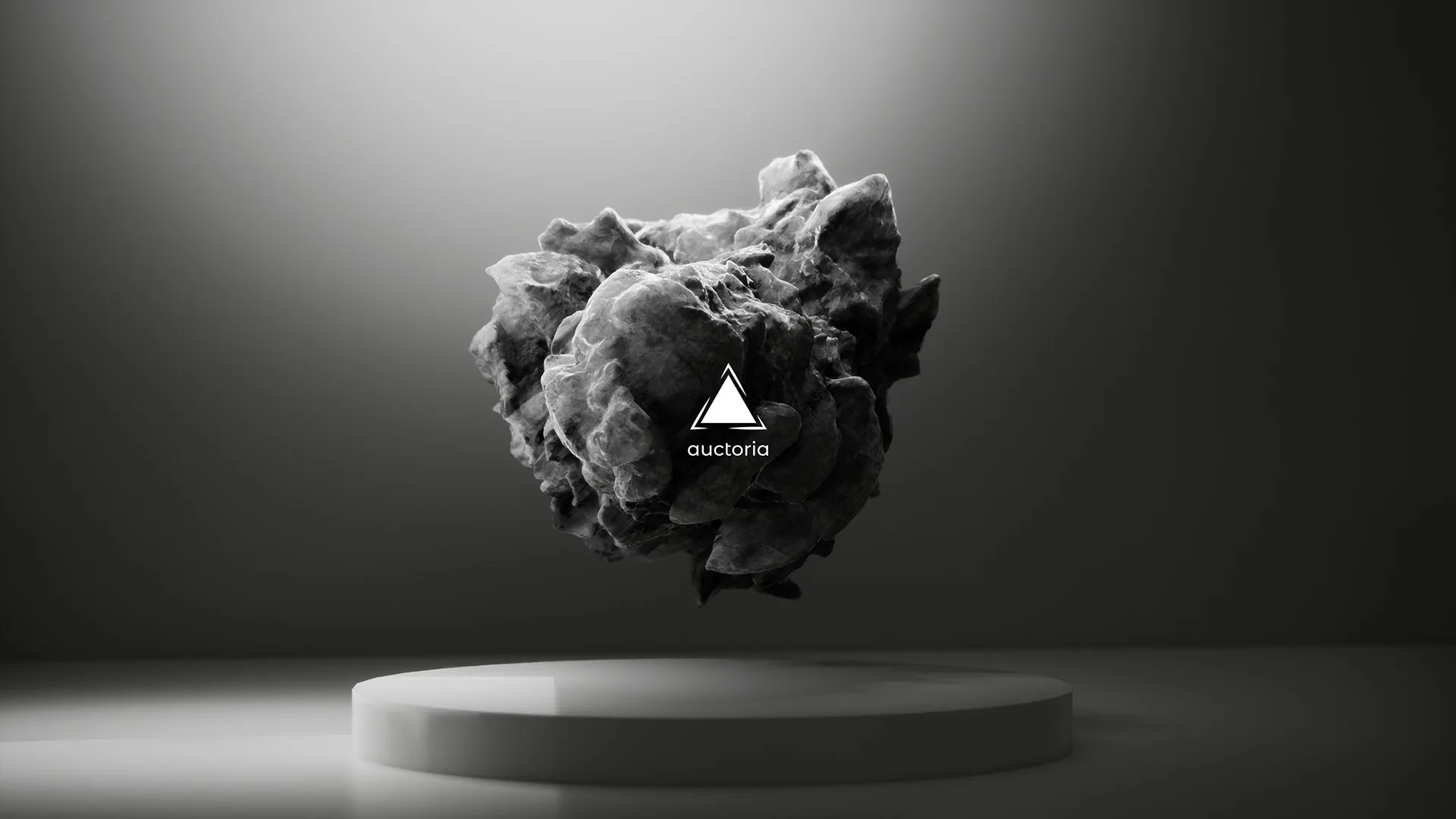 A single generated rock floating above a white pedestal