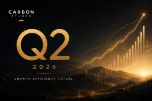 Carbon Studio results for H1 2026 — Q2 graphic with a rising performance chart