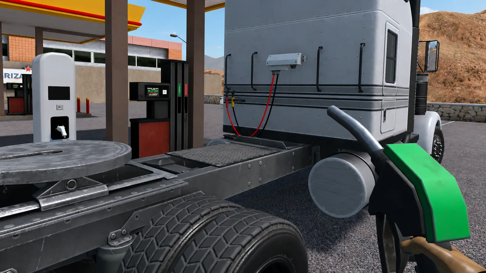 Arizona Truck Driver – refueling the truck at a gas station in VR